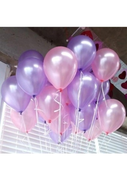 50 Adet Metalik (Mor-Pembe Balon) Parlak Helyum Uyumlu