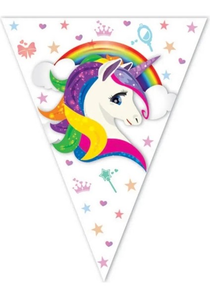 Unicorn Temalı Üçgen Flama Bayrak Doğum Günü Partisi