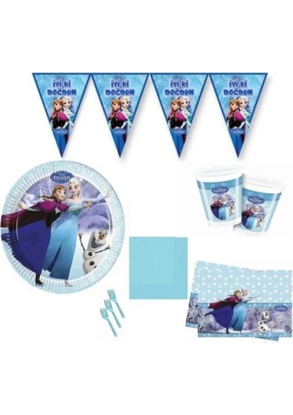 Frozen Elsa Anna Karlar Ülkesi 8 Kişilik Doğum Günü Parti Seti Konsepti Elsa Parti Malzemeleri