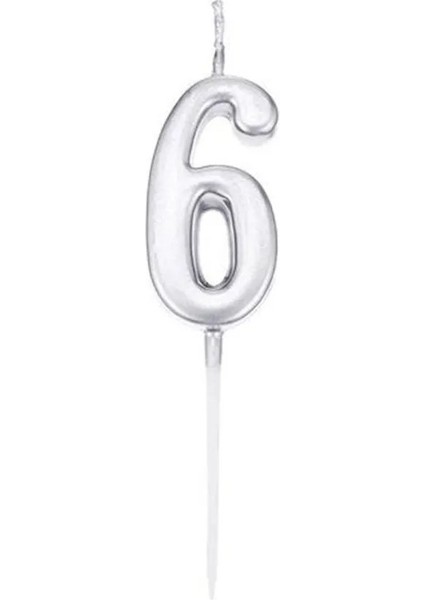 6 Yaş Gümüş Rakam Mum Gri Renk Doğum Günü Pasta Mumu Yaş Mumu 12 cm