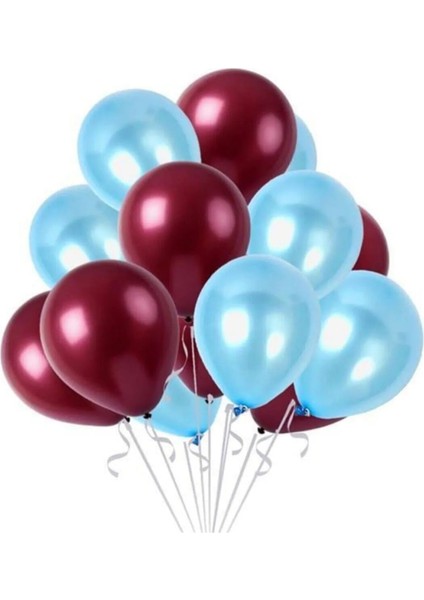 30 Adet Metalik Sedefli Parlak Bordo Ve Mavi Balon