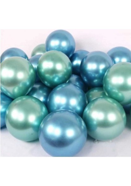 Krom Parlak Metalik Mavi-Yeşil Renk 40 Adet Balon