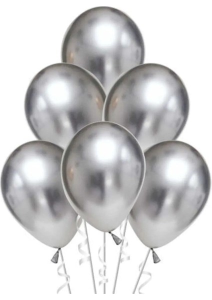 Metalik Gümüş Balon 60 Adet 12 Inc Lateks Balon