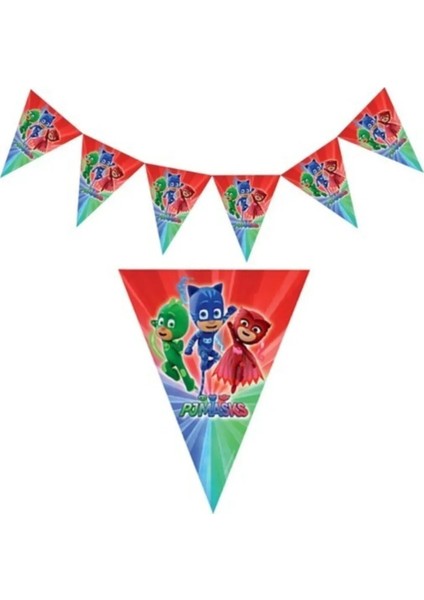 Pj Maskeliler Temalı Üçgen Flama Bayrak Doğum Günü Partisi