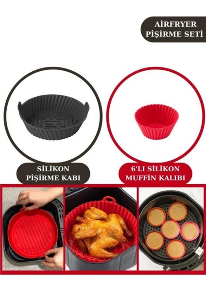 Onikiden Airfryer Silikon Pişirme Kabı ve 6’lı Kek Muffin Kalıbı Set- Tüm Hava Fritözleriyle Uyumlu