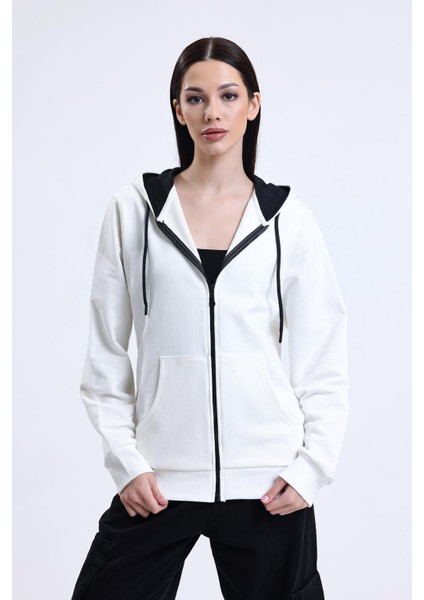 Ekru Kapüşonlu Fermuarlı Hırka fiyatları