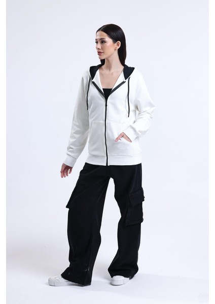 Ekru Kapüşonlu Fermuarlı Hırka modelleri