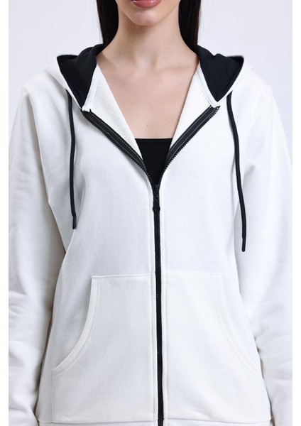 Ekru Kapüşonlu Fermuarlı Hırka fırsatları