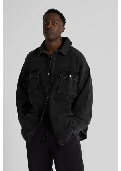 Siyah Oversize Denim Gömlek
