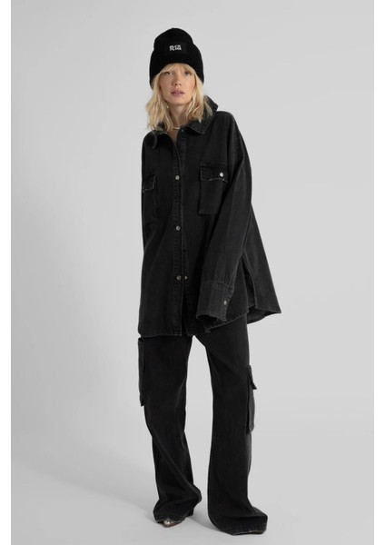 Siyah Oversize Denim Gömlek fiyatları