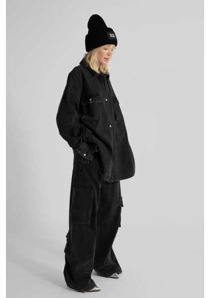Siyah Oversize Denim Gömlek modelleri
