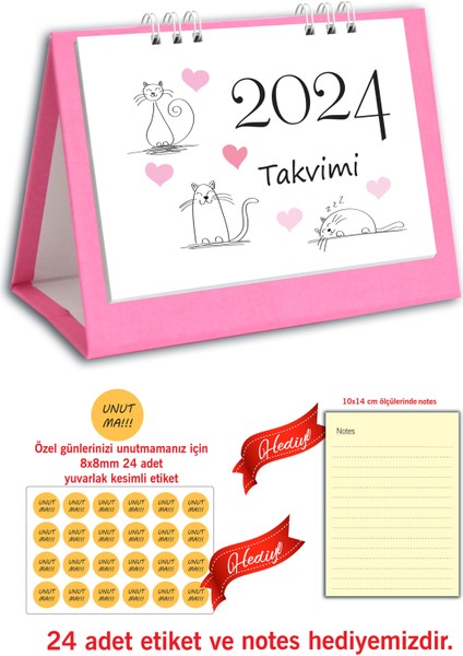 Spiralli Sevimli Kedi 2024 Masa Takvimi