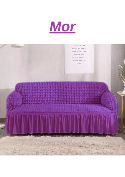 E Bahar Bürümcük 3 Kişilik Koltuk Örtüsü. Etekli Streç Esnek Lastikli Çekyat Kanepe Kılıfı