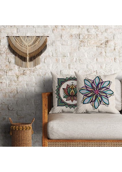 Mandala Desenli Dekoratif 2'li Minder Kılıfı Seti 60*60 Cm
