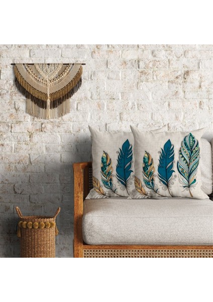Mavi Tüy Desenli Çift Taraflı Dekoratif 2'li Minder Kılıfı Seti 60 x 60 cm