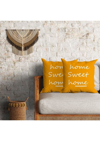 Home Sweet Home Hardal Renk Dekoratif 2'li Minder Kılıfı Seti 60 x 60 cm
