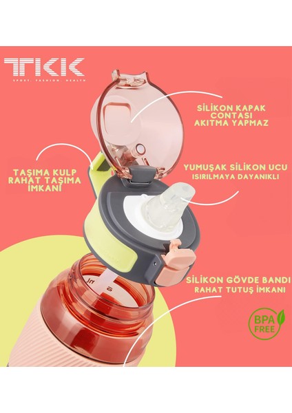 Tkk 700ML Pipetli Taşıma Kulplu Silikon Gövde Ölçü Skalalı Su Matarası