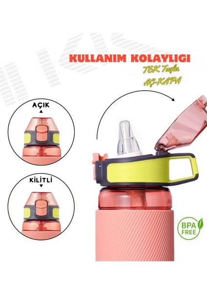 Tkk 700ML Pipetli Taşıma Kulplu Silikon Gövde Ölçü Skalalı Su Matarası