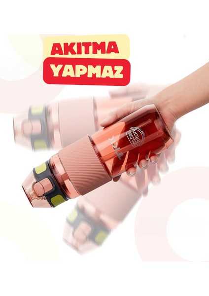Tkk 700ML Pipetli Taşıma Kulplu Silikon Gövde Ölçü Skalalı Su Matarası