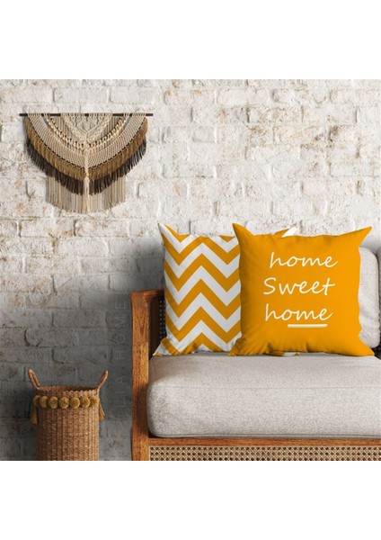 Zigzag ve Home Sweet Home Dekoratif 2'li Minder Kılıfı Seti 60 x 60 cm