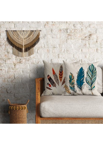Tüy Desenli Çift Taraflı Dekoratif 2'li Minder Kılıfı Seti 60 x 60 cm