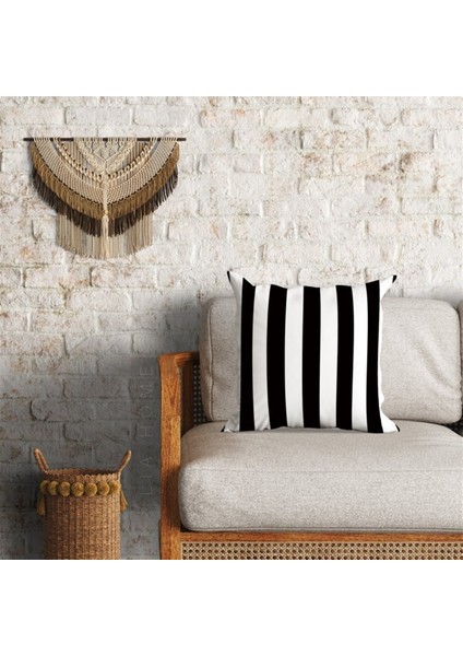 Siyah Beyaz Çizgili Çift Taraflı Dekoratif Minder Kılıfı 60 x 60 cm