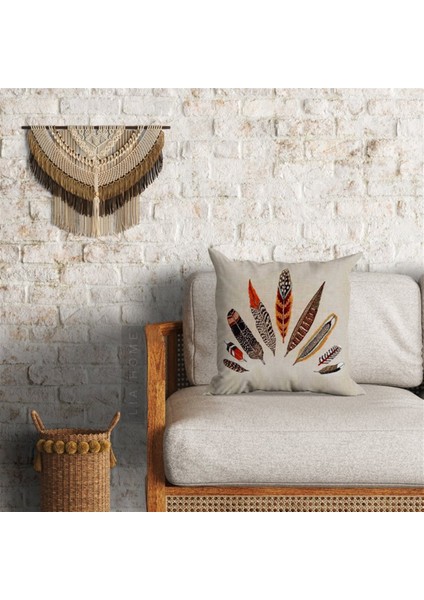 Tüy Desenli Çift Taraflı Dekoratif Minder Kılıfı 60 x 60 cm