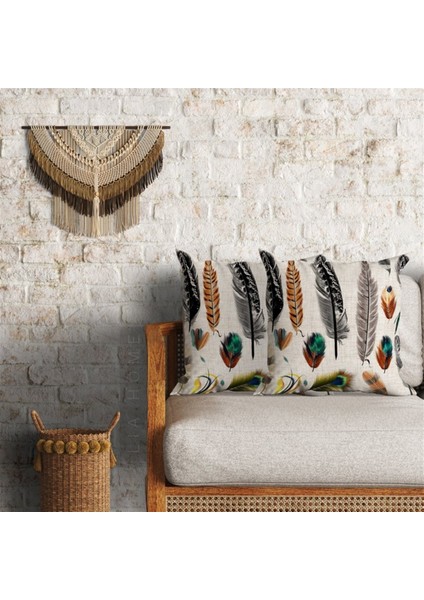 Tüy Desenli Çift Taraflı Dekoratif 2'li Minder Kılıfı Seti 60 x 60 cm