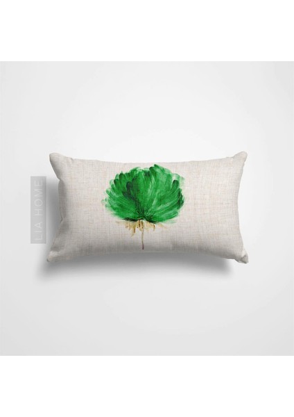 Yeşil Çiçek Desenli Çift Taraflı Dekoratif Kırlent Kılıfı 32 x 55 cm
