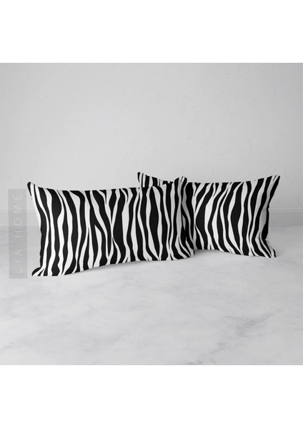 Zebra Desenli Çift Taraflı Dekoratif 2'li Yastık Kılıfı Seti 32 x 55 cm