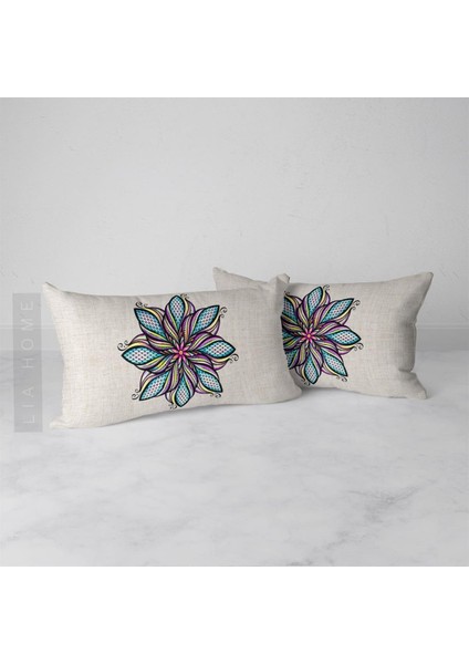 Mandala Desenli Çift Taraflı Dekoratif 2'li Yastık Kılıfı Seti 32 x 55 cm