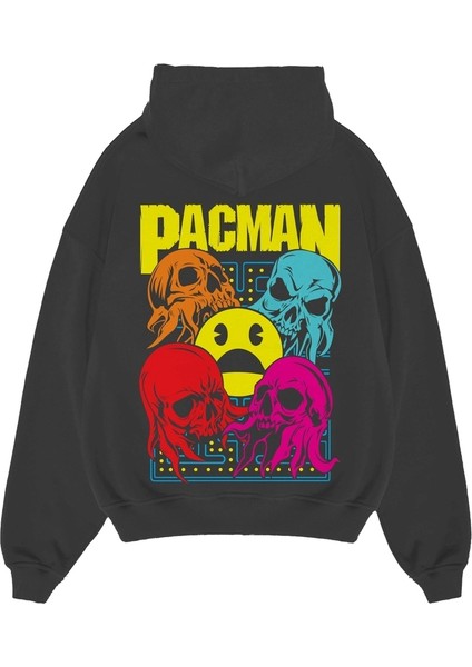 Oversize  3 Ip Kalın Packman Baskılı Hoodie