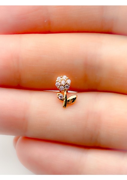 Cerrahi Çelik Mor Zirkon Taşlı Çiçek Figürlü Kıkırdak Helix Cerrahi Tragus PIERCING(1ADET)