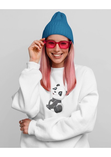 Oversize Bisiklet Yaka Panda Sweat