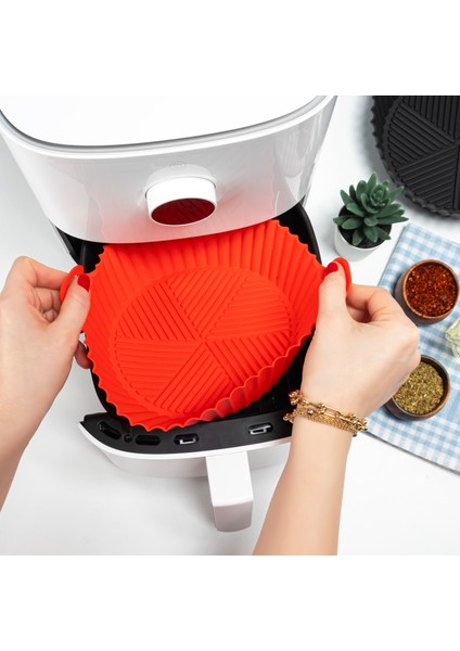 All Wear Silikon Airfryer Pişirme Kabı  2'li Ekonomik Paket, Hava Fritözü Kabı Kırmızı