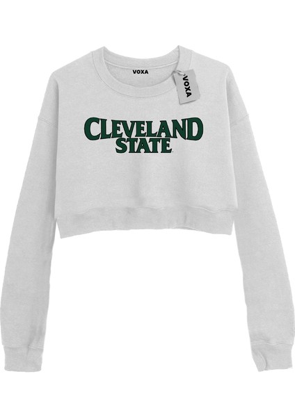 Basic Crop Bisiklet Yaka Uzun Kollu Cleveland Sweat