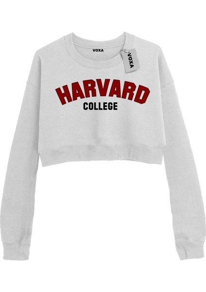 Basic Crop Bisiklet Yaka Uzun Kollu Harvard College Sweat