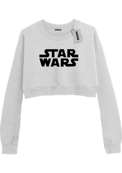 Basic Crop Bisiklet Yaka Uzun Kollu Star Wars Yazılı Sweat