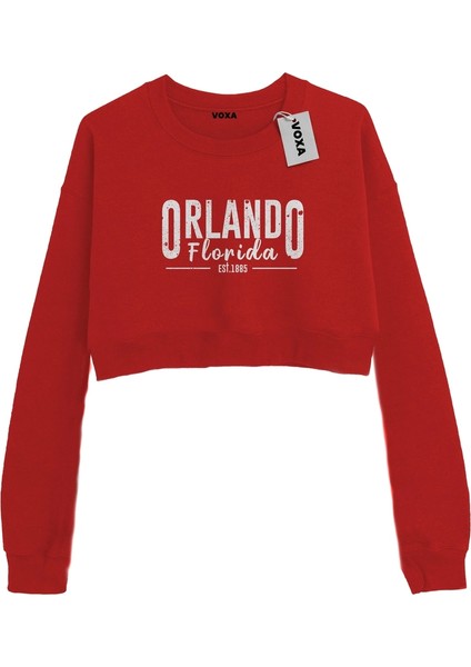 Basic Crop Bisiklet Yaka Uzun Kollu Orlando Yazılı Sweatshirt