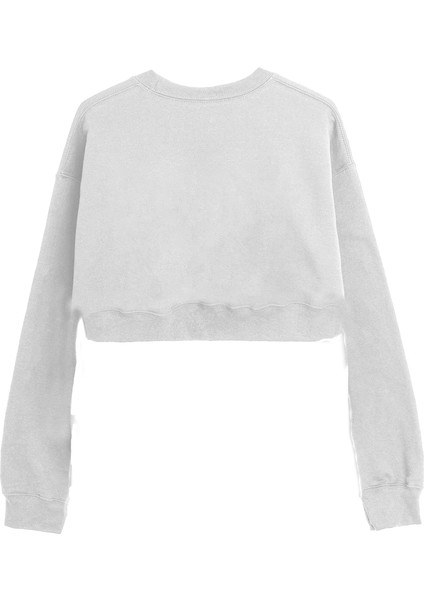 Basic Crop Bisiklet Yaka Uzun Kollu Don't Give Up Yazılı Sweatshirt