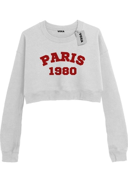 Basic Crop Bisiklet Yaka Uzun Kollu Paris 1980 Sweat