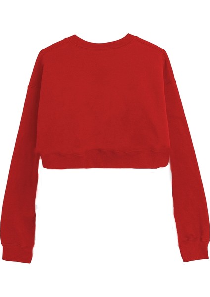 Basic Crop Bisiklet Yaka Uzun Kollu Kırmızı Sweatshirt