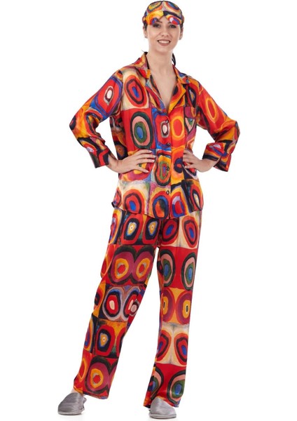 İpek Gömlek-Pantolon Pijama Takımı Kandinsky Squares With Circles Nomads Felt