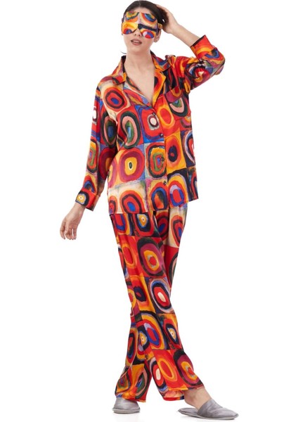 İpek Gömlek-Pantolon Pijama Takımı Kandinsky Squares With Circles Nomads Felt