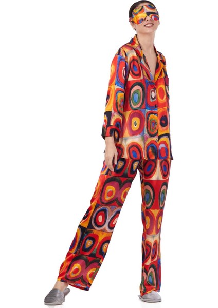 İpek Gömlek-Pantolon Pijama Takımı Kandinsky Squares With Circles Nomads Felt