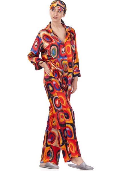 İpek Gömlek-Pantolon Pijama Takımı Kandinsky Squares With Circles Nomads Felt