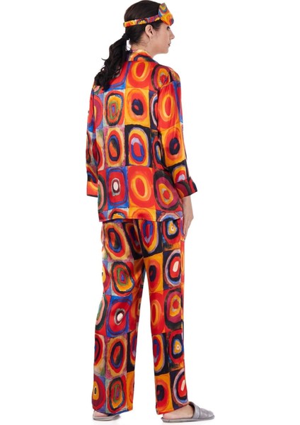 İpek Gömlek-Pantolon Pijama Takımı Kandinsky Squares With Circles Nomads Felt
