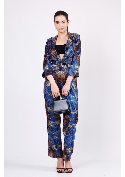 Saf İpek Pijama Takımı Mandala Desen Saks Mavi Nomads Felt
