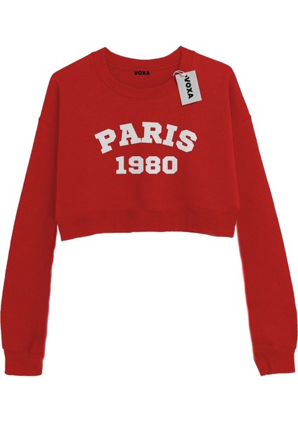 Basic Crop Bisiklet Yaka Uzun Kollu Paris 1980 Sweat