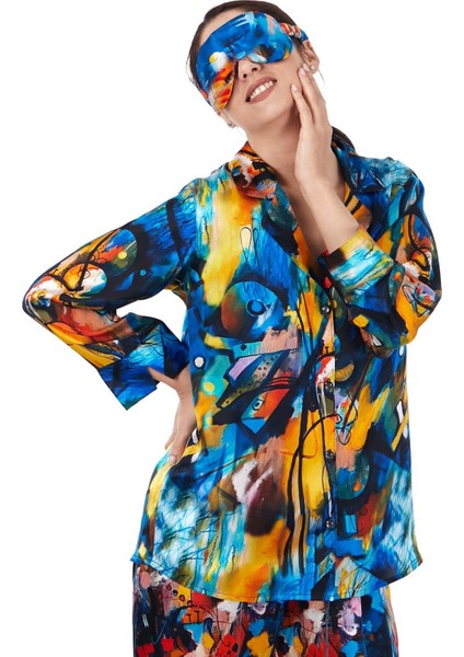 İpek Gömlek Pantolon-Pijama Takımı Abstract Desen 10 Nomads Felt